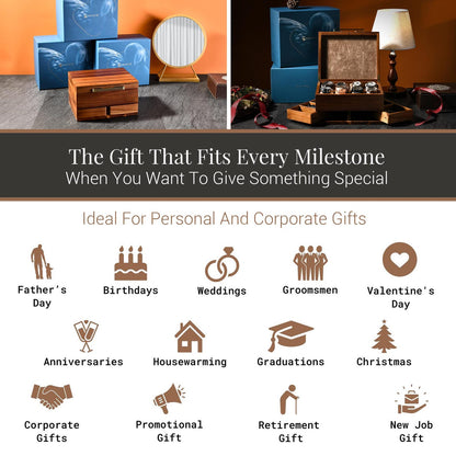 Engraved Rustic Watch Box for Men Dresser Organizer with Divider Pillow Pull-Out Drawer Case for Men Jewelry Fathers Day or Valentine Gift