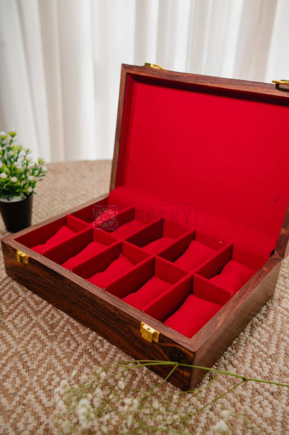 Luxury Wooden 10 Slots Watch Box With Red Interior: 1st Anniversary Present For him