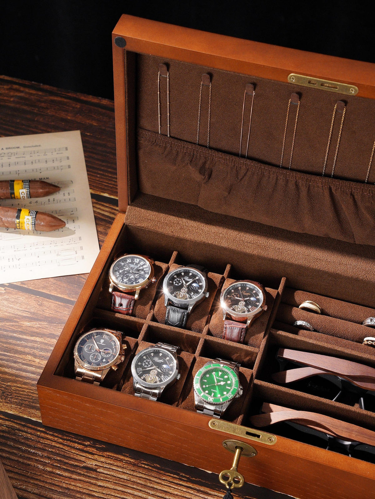 Personalized Wooden Watch Box with Glass Lid – Engraved Monogram Display Case, Luxury Organizer for Watches & Jewelry, Valentine's Day gift