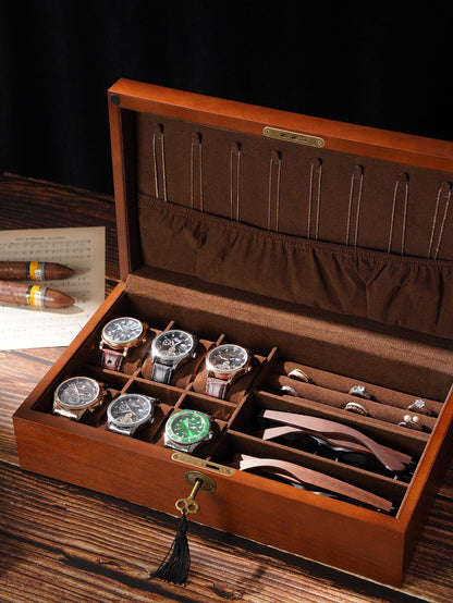 Personalized Wooden Watch Box with Glass Lid – Engraved Monogram Display Case, Luxury Organizer for Watches & Jewelry, Valentine's Day gift