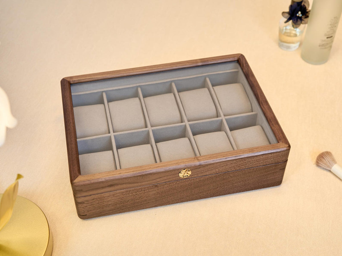 Walnut Wood Watch Box, Handmade Velvet Lined Display Case, Unique gift for boyfriend, Birthday Gift for him, wedding gift for groomsmen