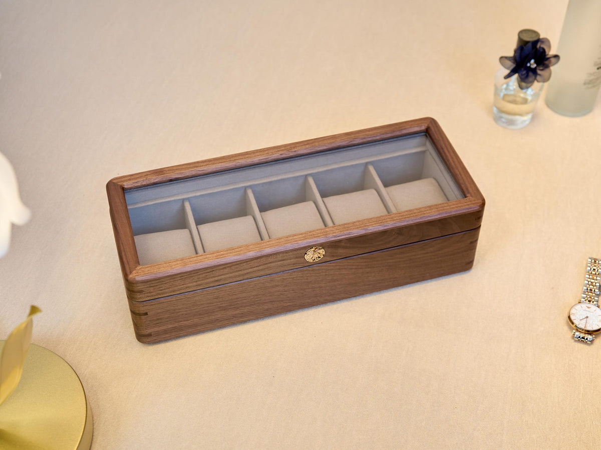 Walnut Wood Watch Box, Handmade Velvet Lined Display Case, Unique gift for boyfriend, Birthday Gift for him, wedding gift for groomsmen