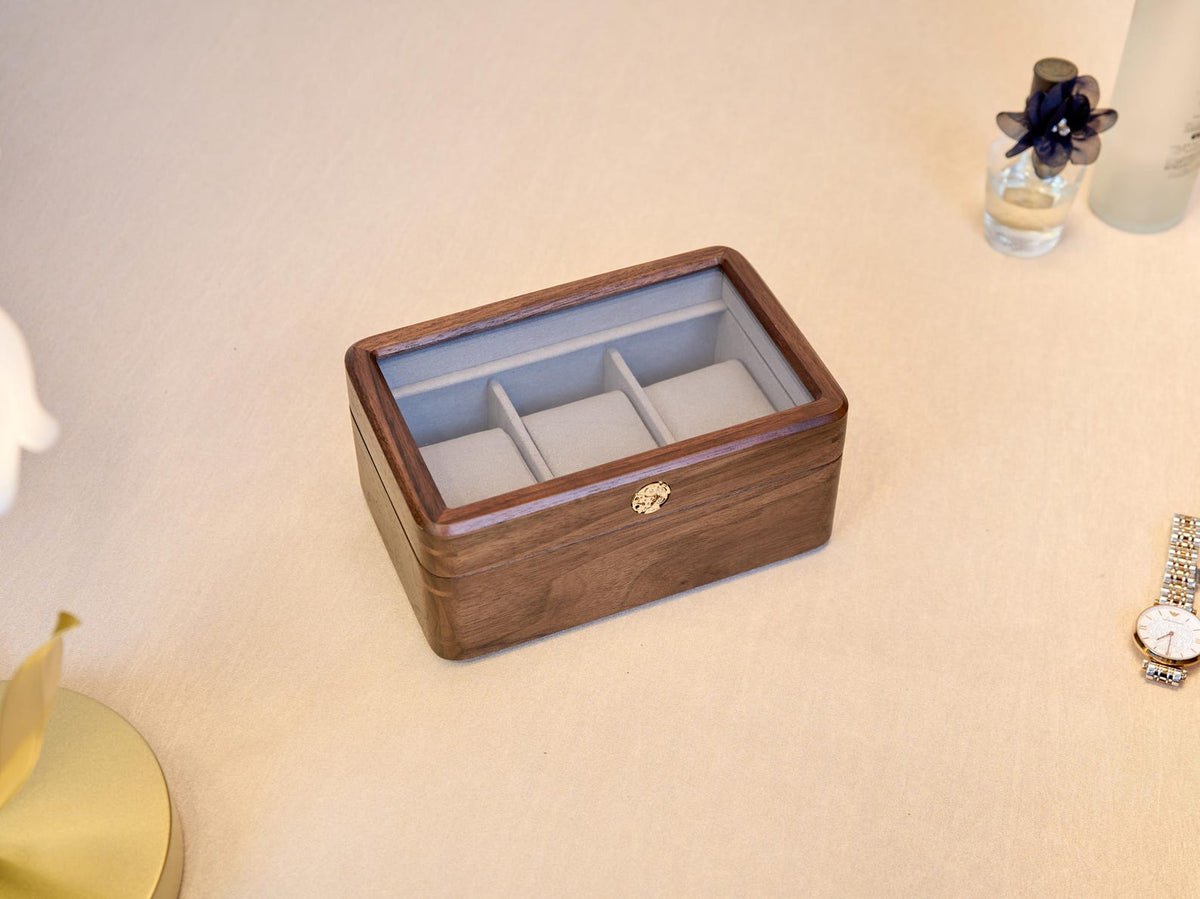 Walnut Wood Watch Box, Handmade Velvet Lined Display Case, Unique gift for boyfriend, Birthday Gift for him, wedding gift for groomsmen