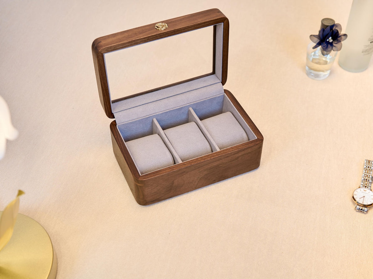 Walnut Wood Watch Box, Handmade Velvet Lined Display Case, Unique gift for boyfriend, Birthday Gift for him, wedding gift for groomsmen