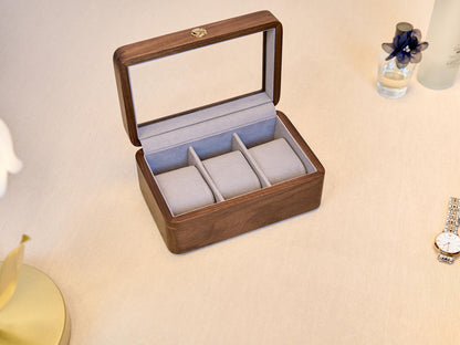 Walnut Wood Watch Box, Handmade Velvet Lined Display Case, Unique gift for boyfriend, Birthday Gift for him, wedding gift for groomsmen