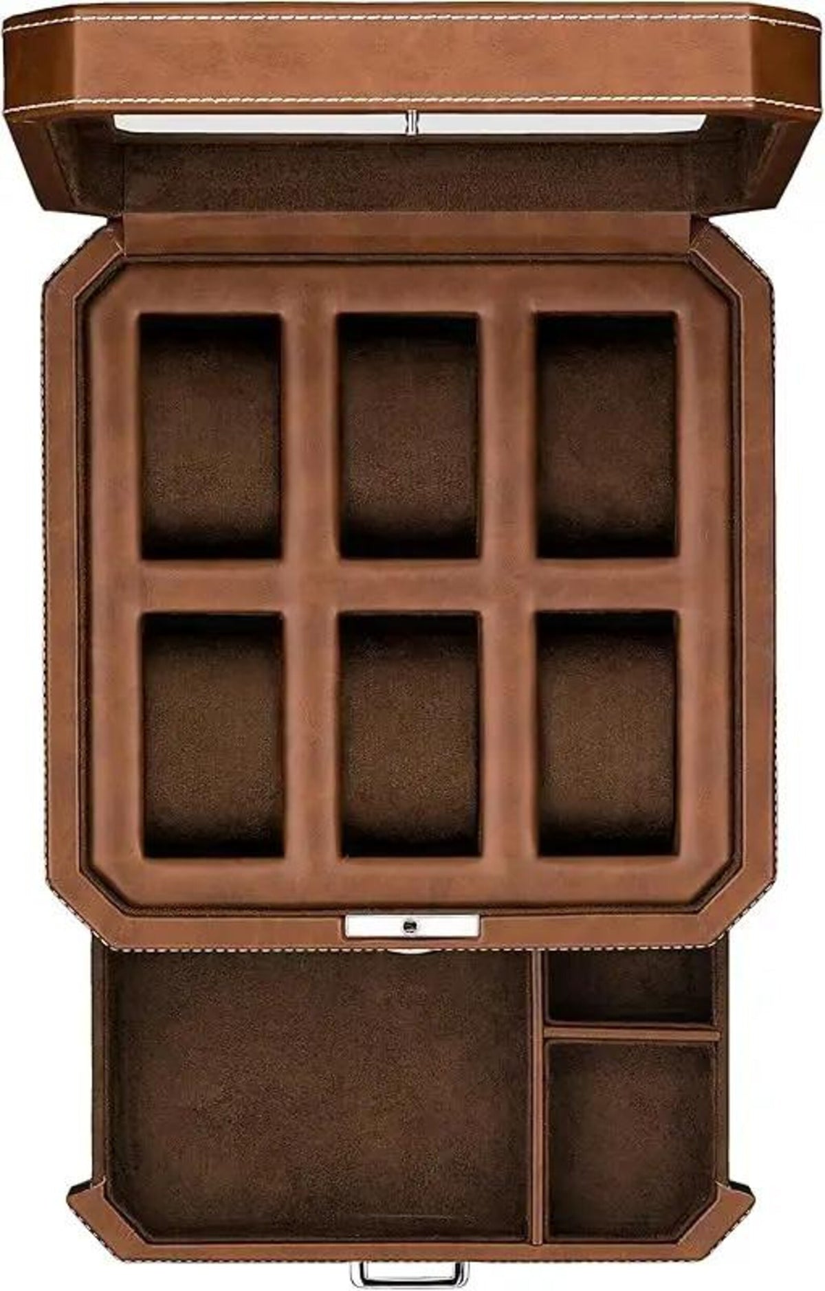 6-Slot Watch Box Organizer, Glass Top, Valet Drawer