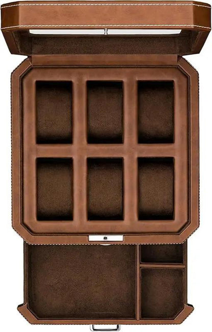 6-Slot Watch Box Organizer, Glass Top, Valet Drawer