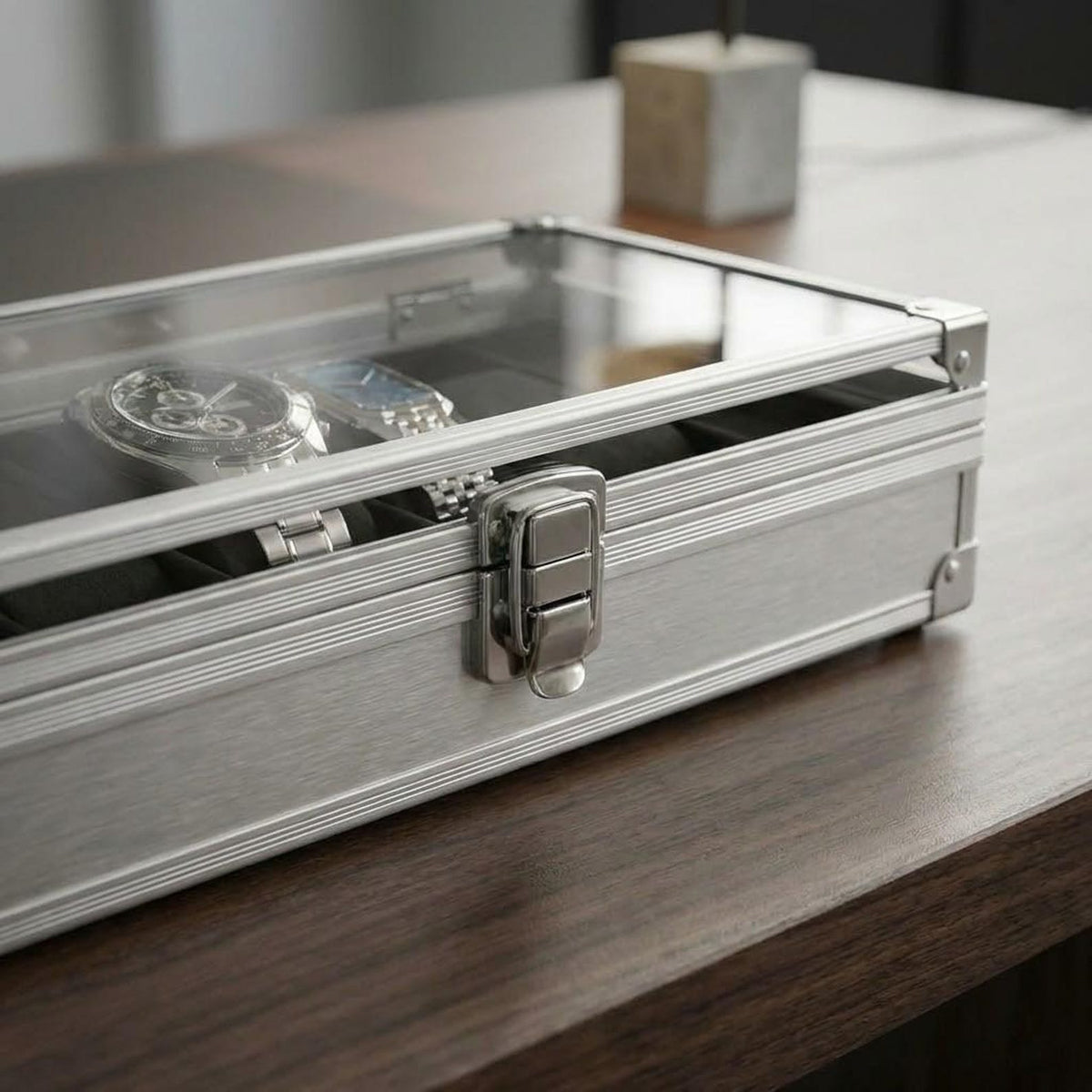 Aluminum Watch Box for Men, Metal Watch Case Organizer with 6 Slots Gift