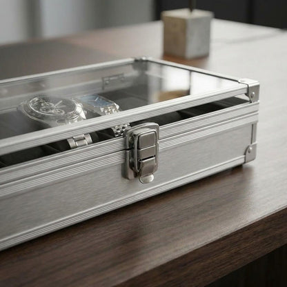 Aluminum Watch Box for Men, Metal Watch Case Organizer with 6 Slots Gift