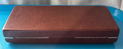 Shields clamshell Jewelry Case Brown Vinyl W/ Cream Velvet Interior 9-3/4” long x 3-7/8” wide x 1-5/8” deep Watch Holder Cufflink Storage
