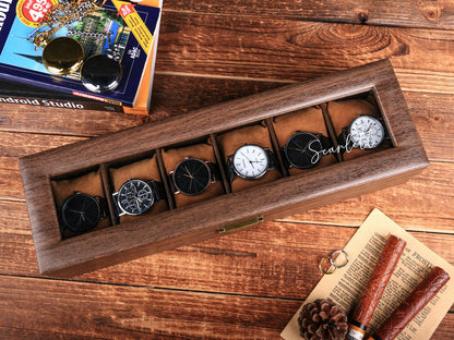 TWO Layers 6 12 Slot Personalized Men's Watch Box, Custom Engraved Watch Box, Watch Storage gift for Dad, Birthday Gift for Him