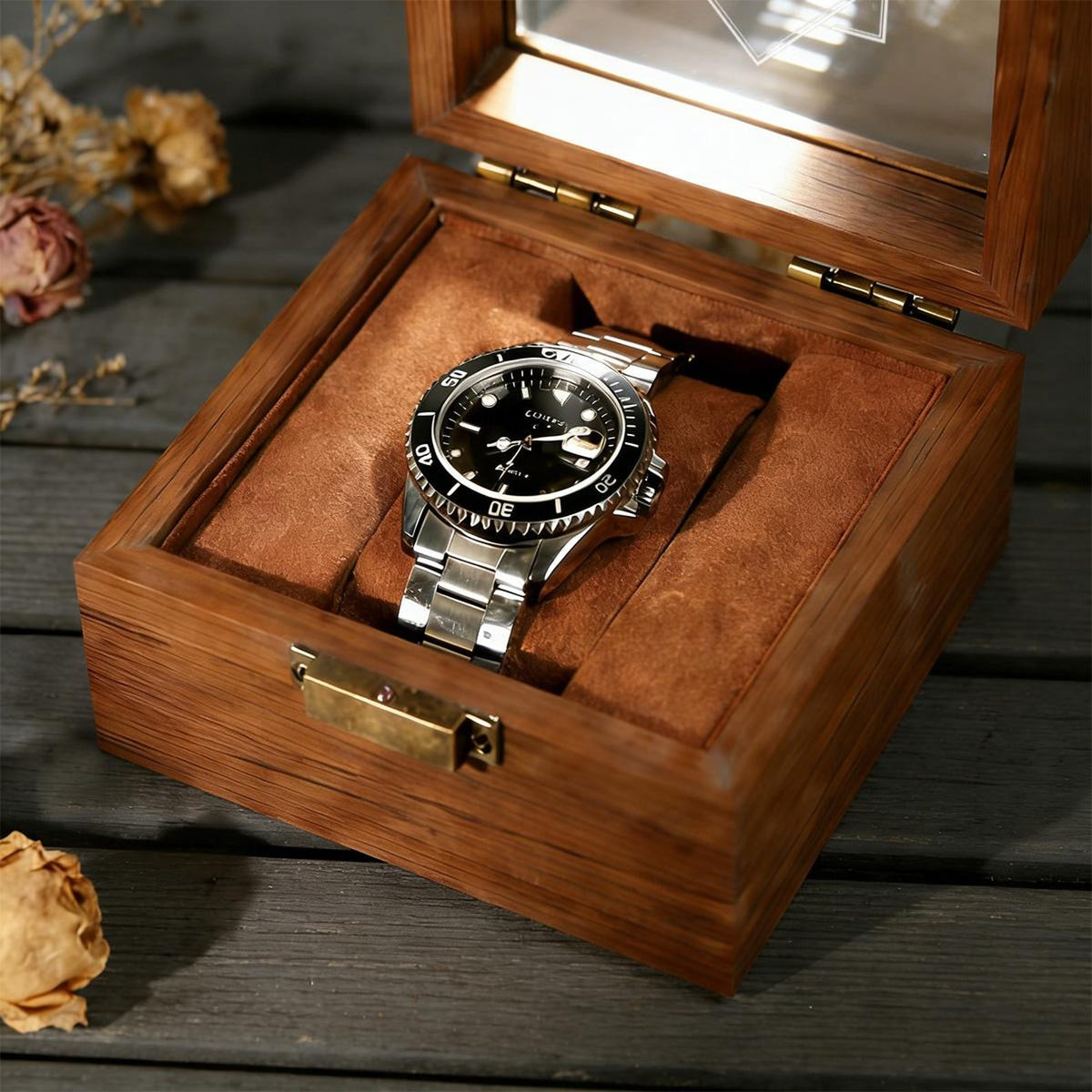 Personalized Watch Storage Box Gift For Men, Personalized Single Slot Watch Box, Handmade Wooden Watch Box, Gift for Dad, Father's Day Gift