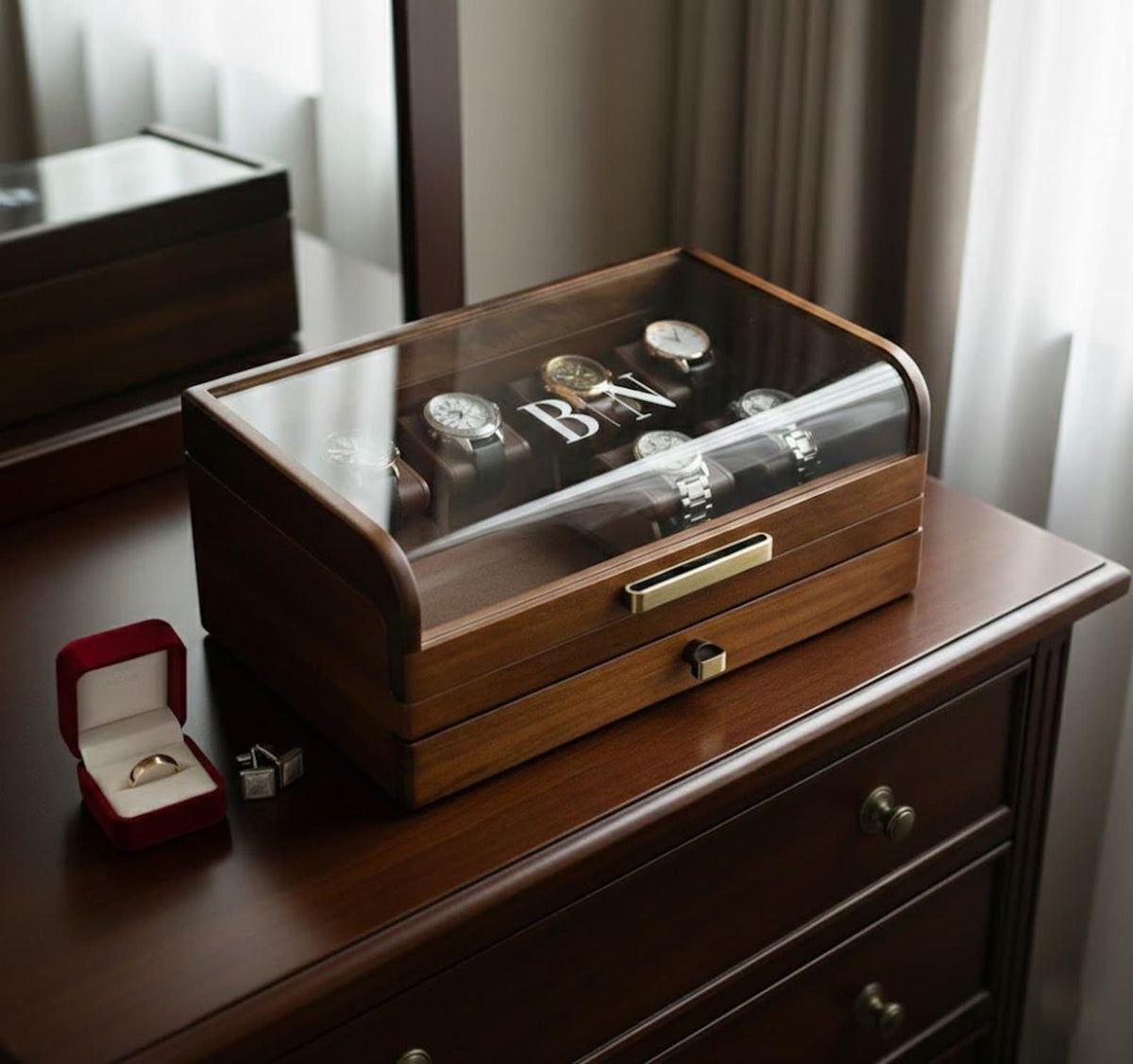 Engraved Wooden Watch Box Personalized Soon to be Married Custom Men’s Organizer Luxury Engraved Anniversary Present Groom Gift from Bride