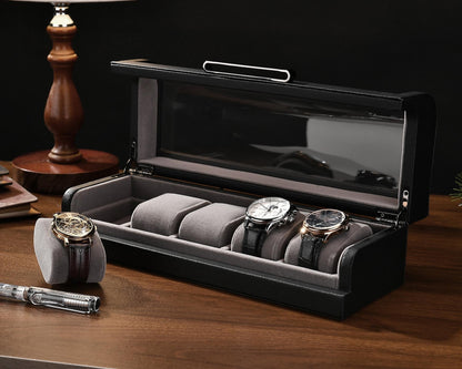 Personalized Box for 5 Watches Custom Engraved Watch Display Case Leather Watch Box for Men Customized Black Valentine or Wedding Gifts