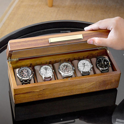 Engraved Wood Watch Box Personalized Men’s Valet Tray Acacia 5 Watch Organizer for Dad Birthday Idea Anniversary Gift for Him