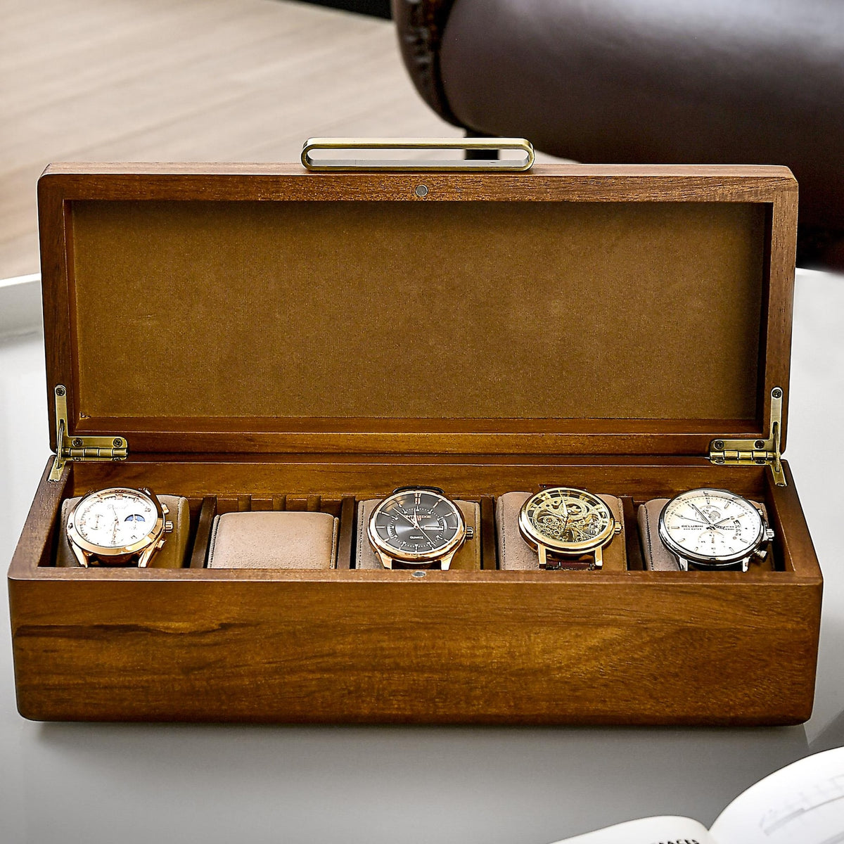 Custom Engraved Watch Box Luxury Wooden Gift Organizer with Velvet Lined Display for Men Birthday Anniversary or Celebration Gifts