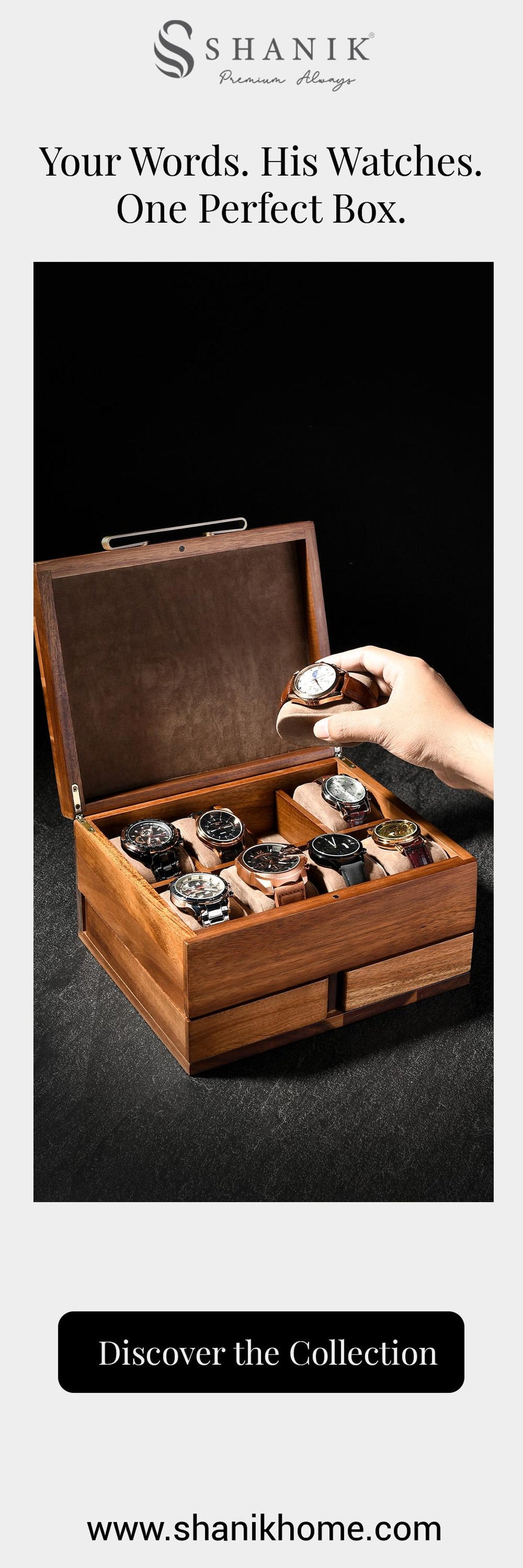 Engraved Rustic Watch Box for Men Dresser Organizer with Divider Pillow Pull-Out Drawer Case for Men Jewelry Fathers Day or Valentine Gift