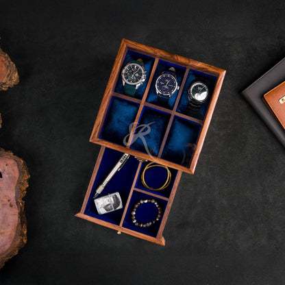 Handmade Vintage Men's Wooden Watch Box with Drawer – Free Personalized Rosewood Watch Case for Men – Custom Watch Holder & Gift for Him