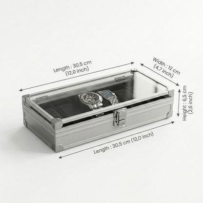 Aluminum Watch Box for Men, Metal Watch Case Organizer with 6 Slots Gift