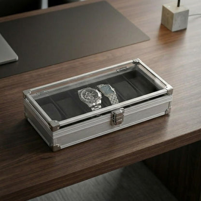 Aluminum Watch Box for Men, Metal Watch Case Organizer with 6 Slots Gift