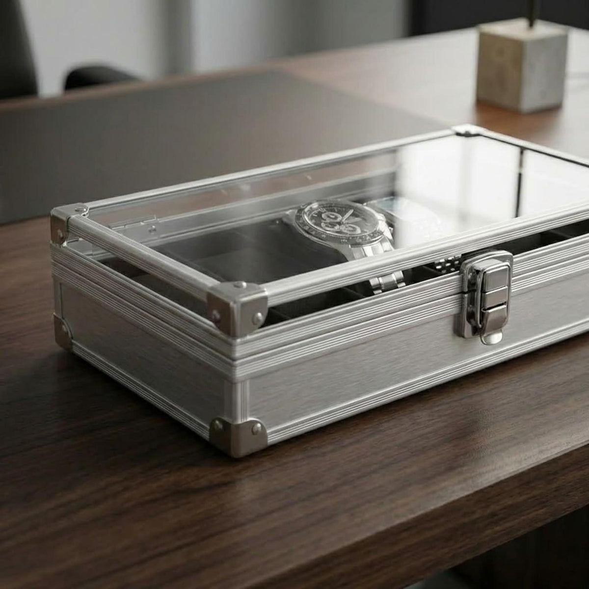 Aluminum Watch Box for Men, Metal Watch Case Organizer with 6 Slots Gift