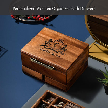 Engraved Wood Watch Box for Men Jewelry and Watch Box with Drawer Mens Valet Organizer 8 Slot Storage Organizer 50th Birthday Gift for Him