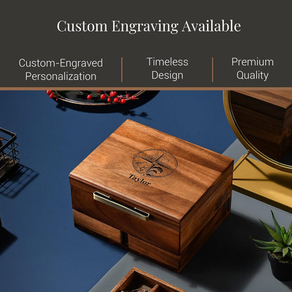Engraved Wood Watch Box for Men Jewelry and Watch Box with Drawer Mens Valet Organizer 8 Slot Storage Organizer 50th Birthday Gift for Him