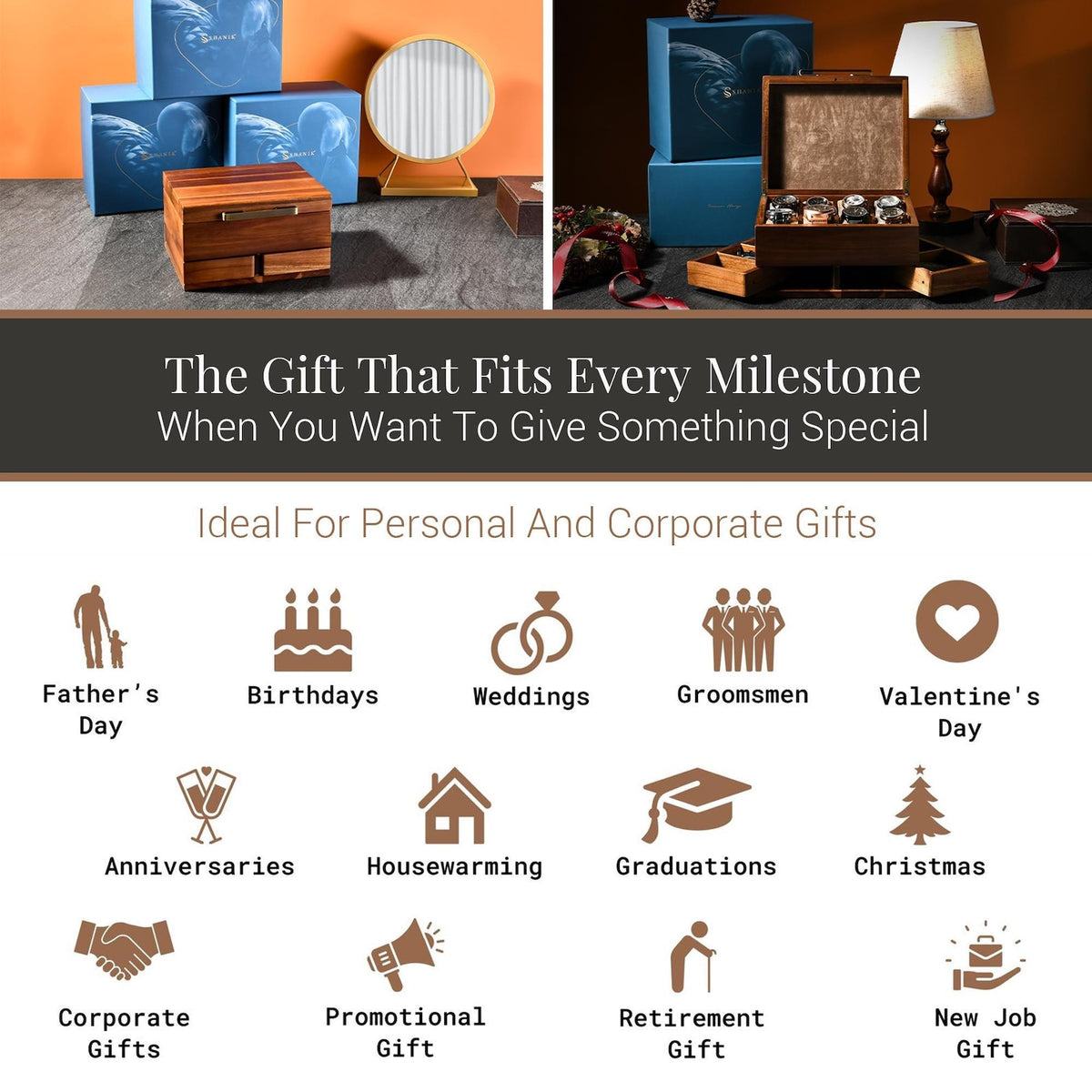Engraved Wood Watch Box for Men Jewelry and Watch Box with Drawer Mens Valet Organizer 8 Slot Storage Organizer 50th Birthday Gift for Him