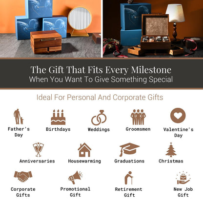 Engraved Wood Watch Box for Men Jewelry and Watch Box with Drawer Mens Valet Organizer 8 Slot Storage Organizer 50th Birthday Gift for Him