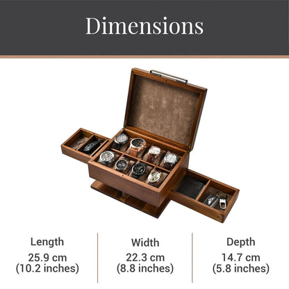 Engraved Wood Watch Box for Men Jewelry and Watch Box with Drawer Mens Valet Organizer 8 Slot Storage Organizer 50th Birthday Gift for Him