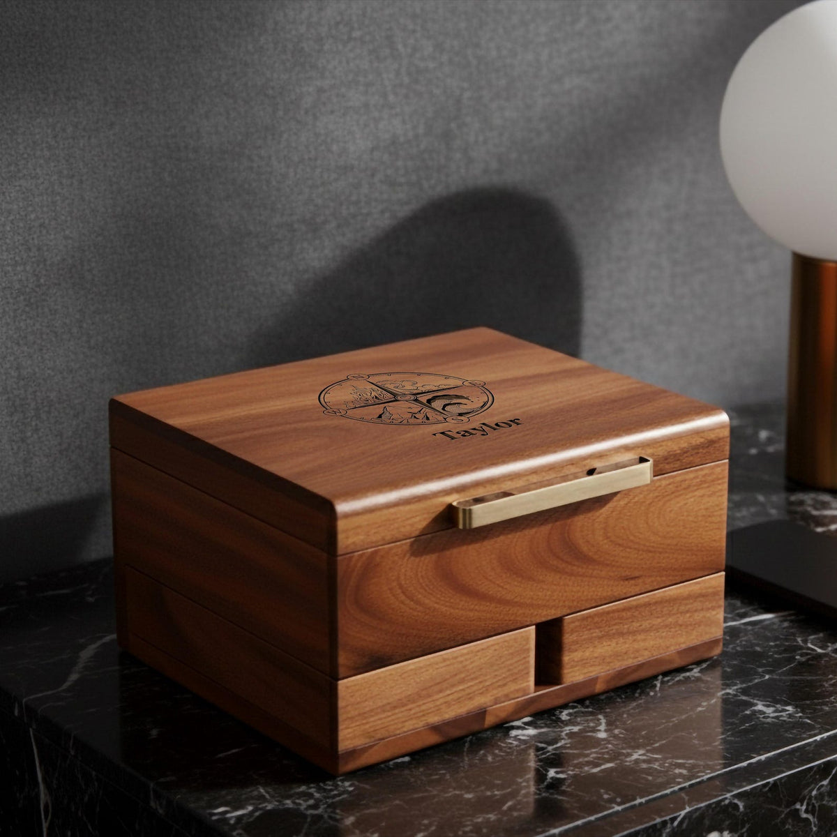 Engraved Wood Watch Box for Men Jewelry and Watch Box with Drawer Mens Valet Organizer 8 Slot Storage Organizer 50th Birthday Gift for Him