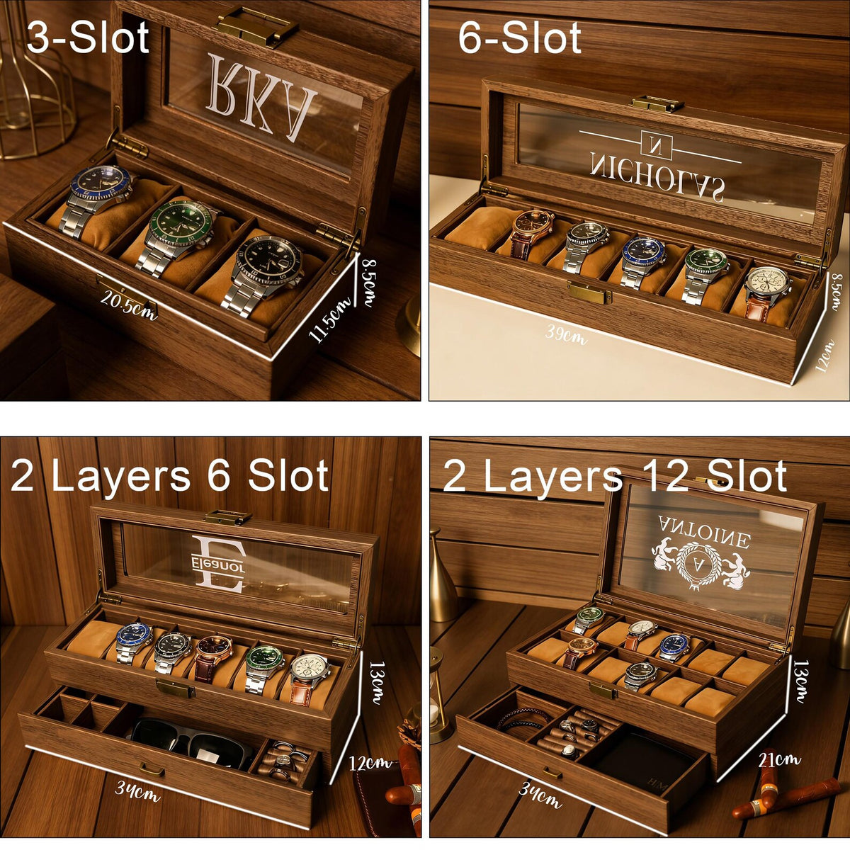 Custom Watch Box,6-Slot Leather Watch Box for Men- 2 Layers with Drawer,Anniversary for Him, Gifts for Men、Dad,Gifts for Men Watch