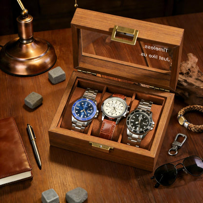Custom Engraved Watch Box ,Personalized Watch Case, Anniversary & Birthday Memorial Watch Case | Laser Engraved Glass Lid with Your Words
