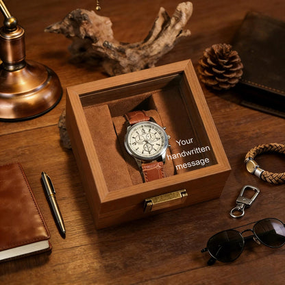 Custom Engraved Watch Box ,Personalized Watch Case, Anniversary & Birthday Memorial Watch Case | Laser Engraved Glass Lid with Your Words