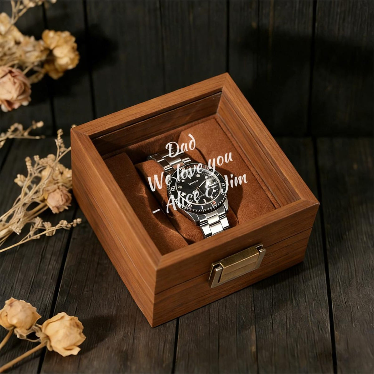 Personalized Watch Storage Box Gift For Men, Personalized Single Slot Watch Box, Handmade Wooden Watch Box, Gift for Dad, Father's Day Gift