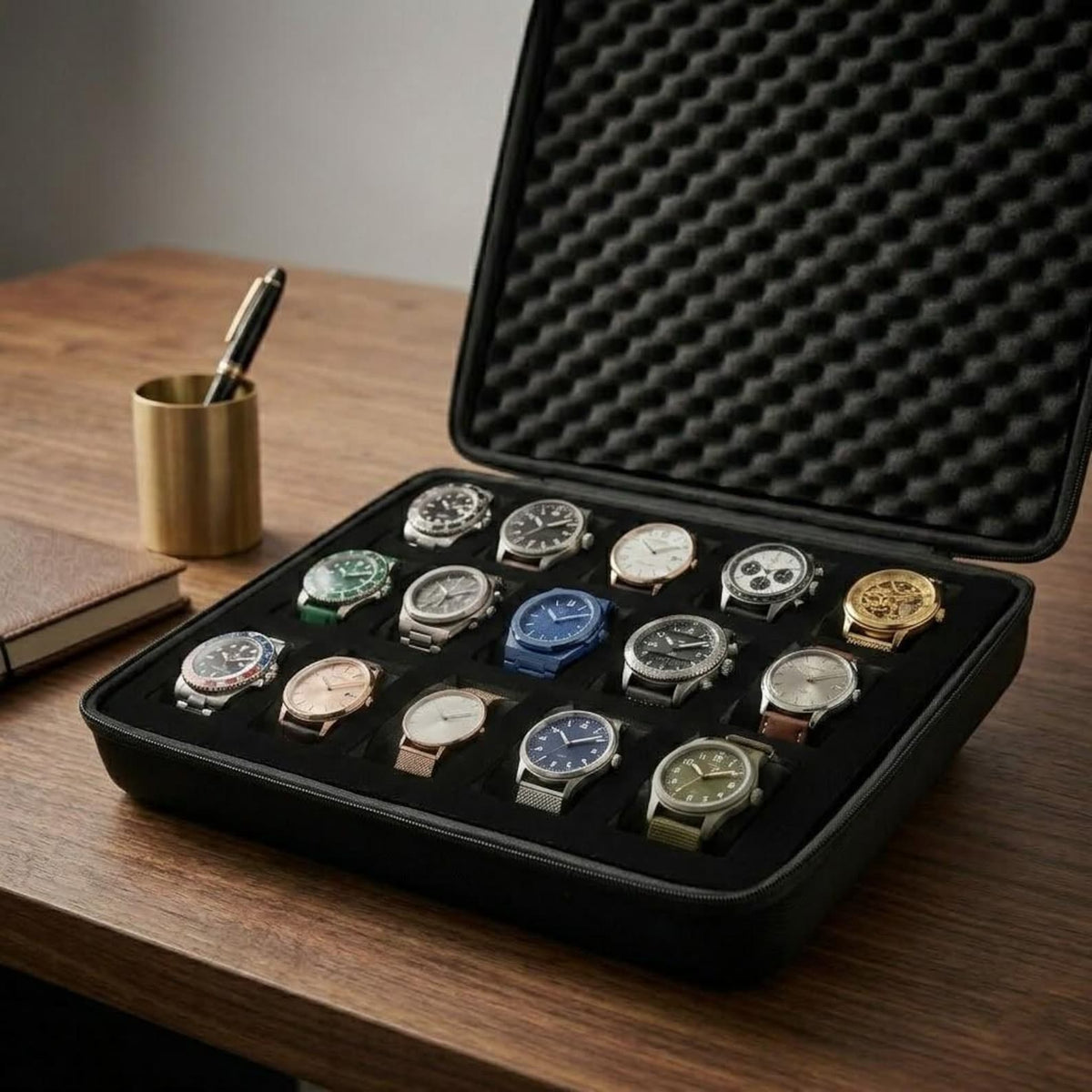 Watch Storage Case 15 Slot EVA Travel Organizer with Cushions