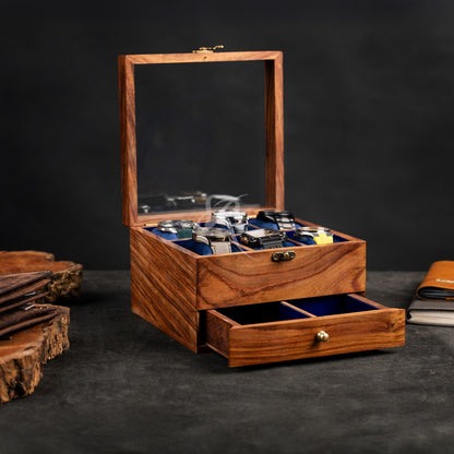 Handmade Vintage Men's Wooden Watch Box with Drawer – Free Personalized Rosewood Watch Case for Men – Custom Watch Holder & Gift for Him