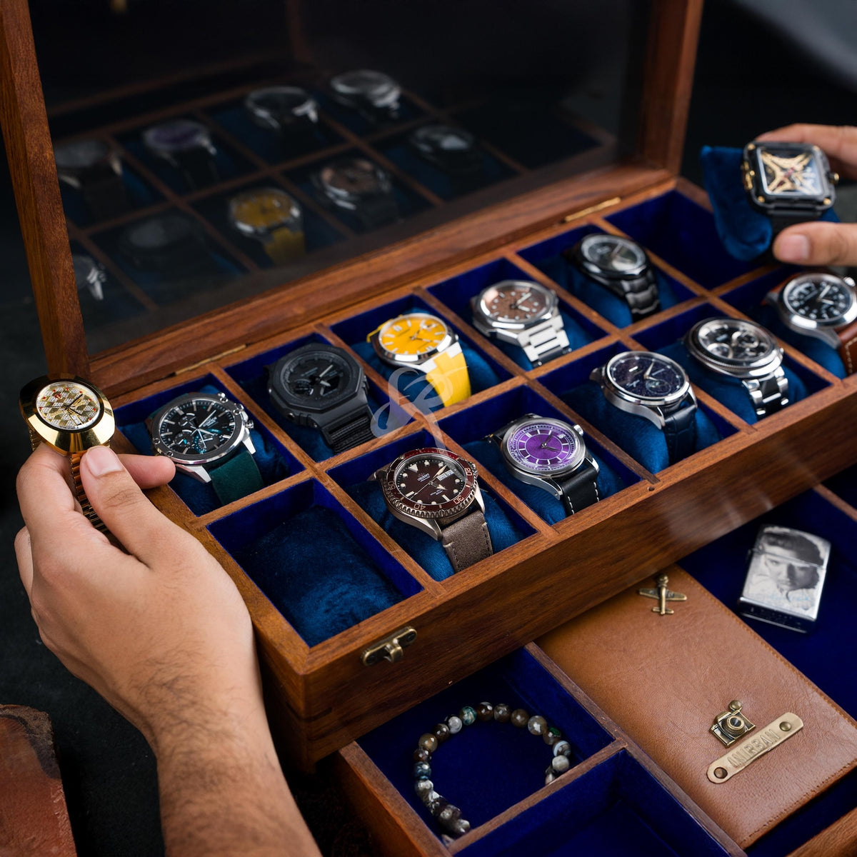 Handmade Vintage Men's Wooden Watch Box with Drawer – Free Personalized Rosewood Watch Case for Men – Custom Watch Holder & Gift for Him