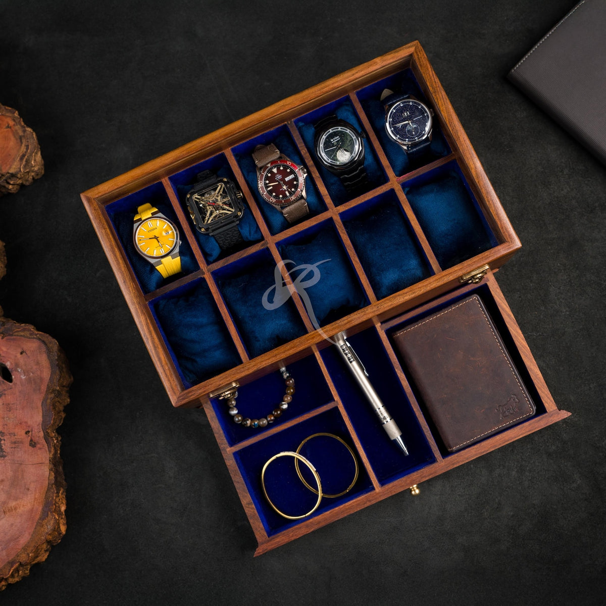 Handmade Vintage Men's Wooden Watch Box with Drawer – Free Personalized Rosewood Watch Case for Men – Custom Watch Holder & Gift for Him