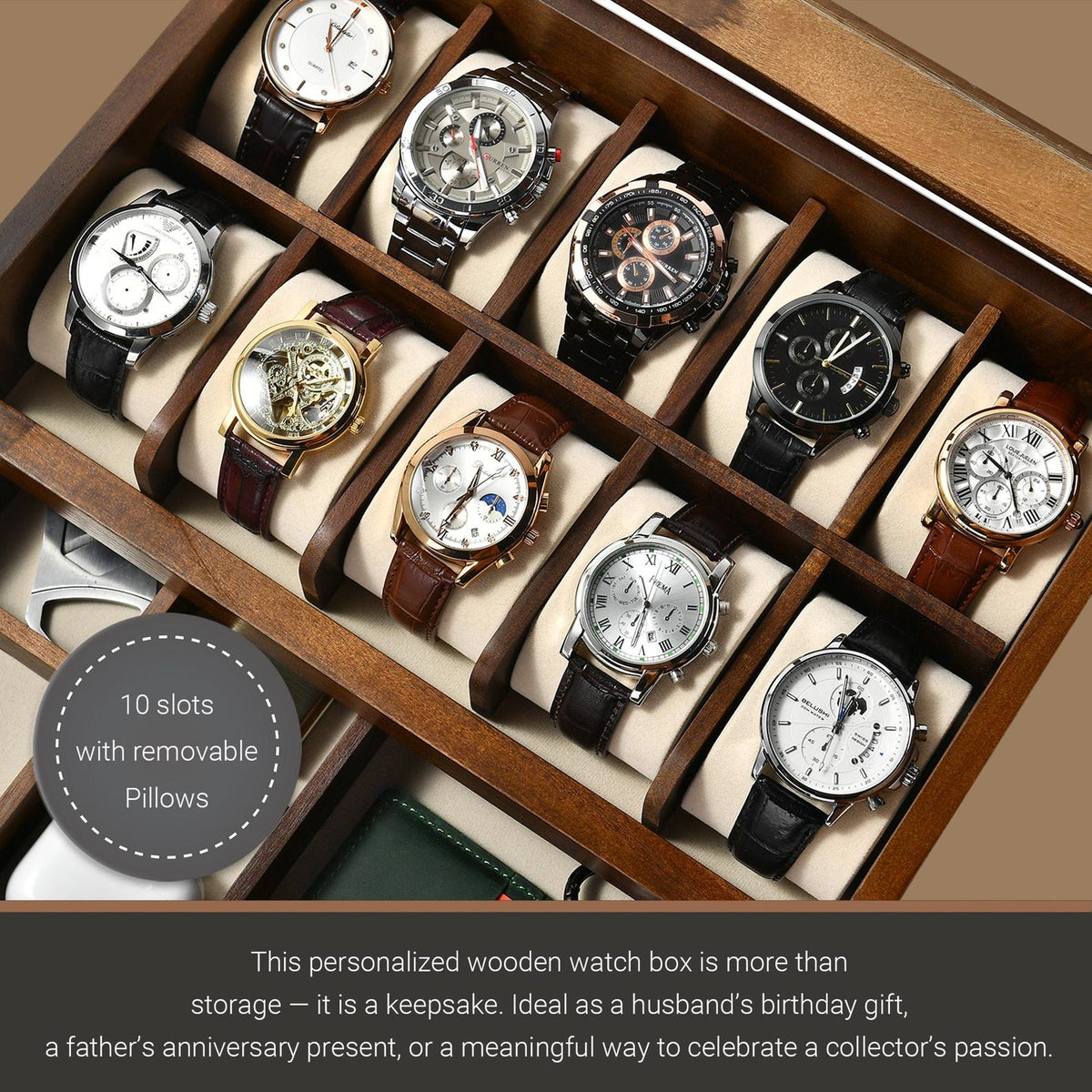 Unique Birthday Gift for Boyfriend Engraved Men’s Wooden Watch Box Luxury Closet Organizer 5th Year Anniversary Gift for Husband