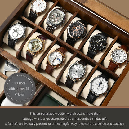 Unique Birthday Gift for Boyfriend Engraved Men’s Wooden Watch Box Luxury Closet Organizer 5th Year Anniversary Gift for Husband