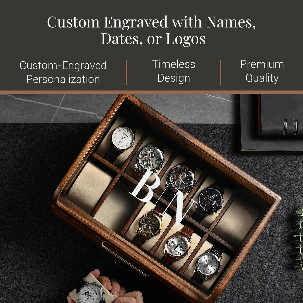 Unique Birthday Gift for Boyfriend Engraved Men’s Wooden Watch Box Luxury Closet Organizer 5th Year Anniversary Gift for Husband