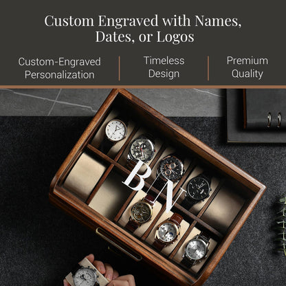 Unique Birthday Gift for Boyfriend Engraved Men’s Wooden Watch Box Luxury Closet Organizer 5th Year Anniversary Gift for Husband