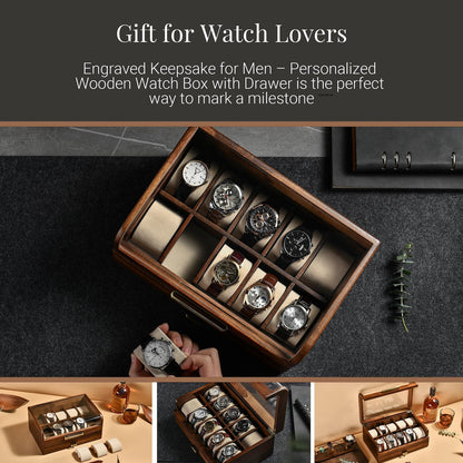 Unique Birthday Gift for Boyfriend Engraved Men’s Wooden Watch Box Luxury Closet Organizer 5th Year Anniversary Gift for Husband
