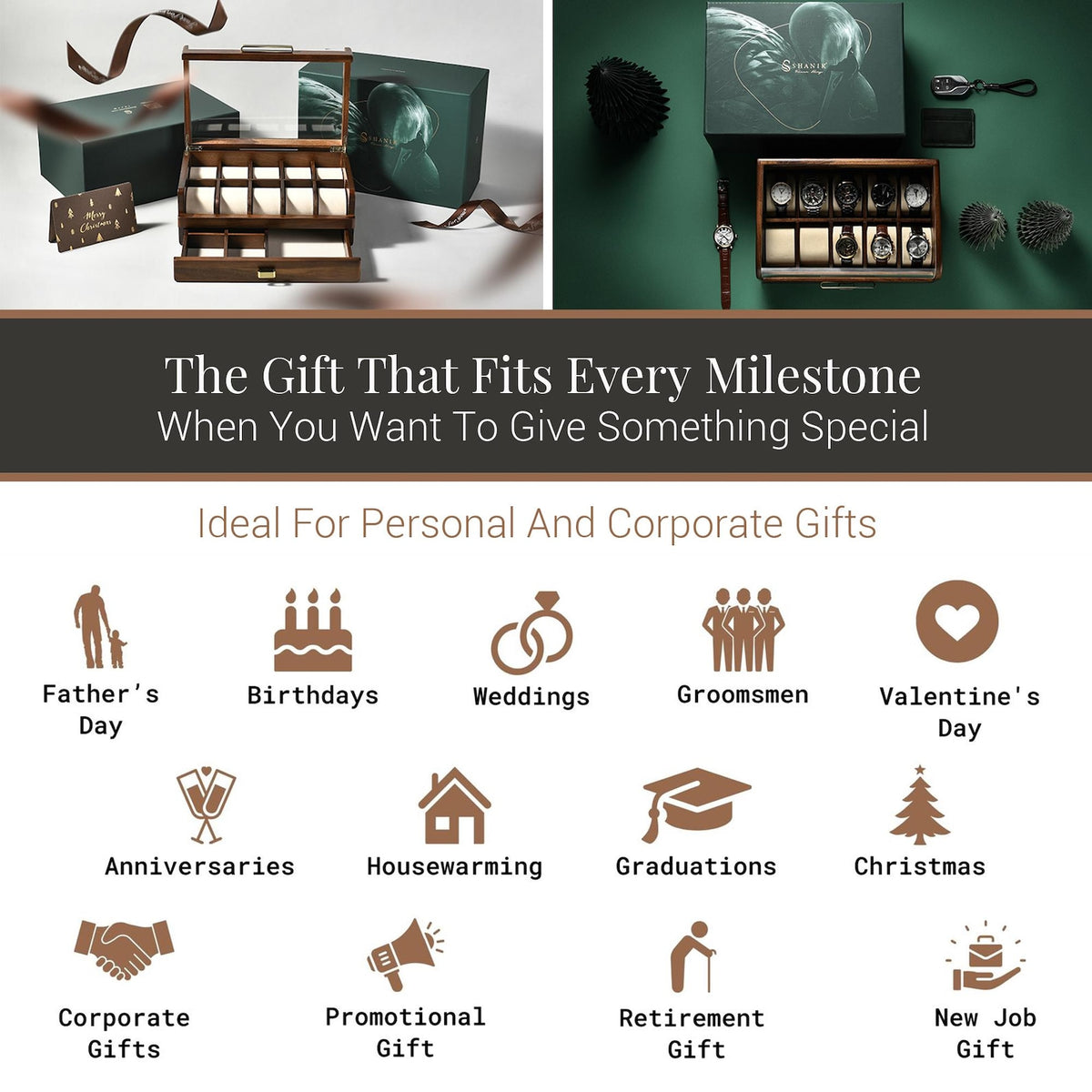 Unique Birthday Gift for Boyfriend Engraved Men’s Wooden Watch Box Luxury Closet Organizer 5th Year Anniversary Gift for Husband