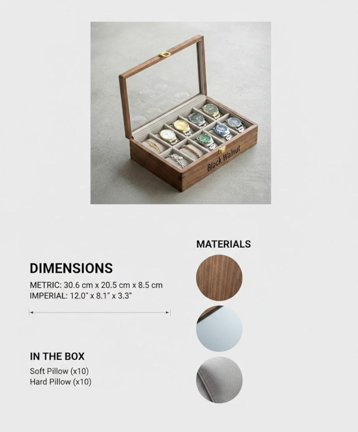 Personalized Walnut Watch Box for Men, Custom Wooden Watch Case with Glass Lid, Engraved 10 Slot Watch Organizer, Anniversary Gift Him