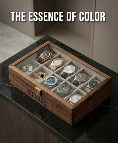 Personalized Walnut Watch Box for Men, Custom Wooden Watch Case with Glass Lid, Engraved 10 Slot Watch Organizer, Anniversary Gift Him