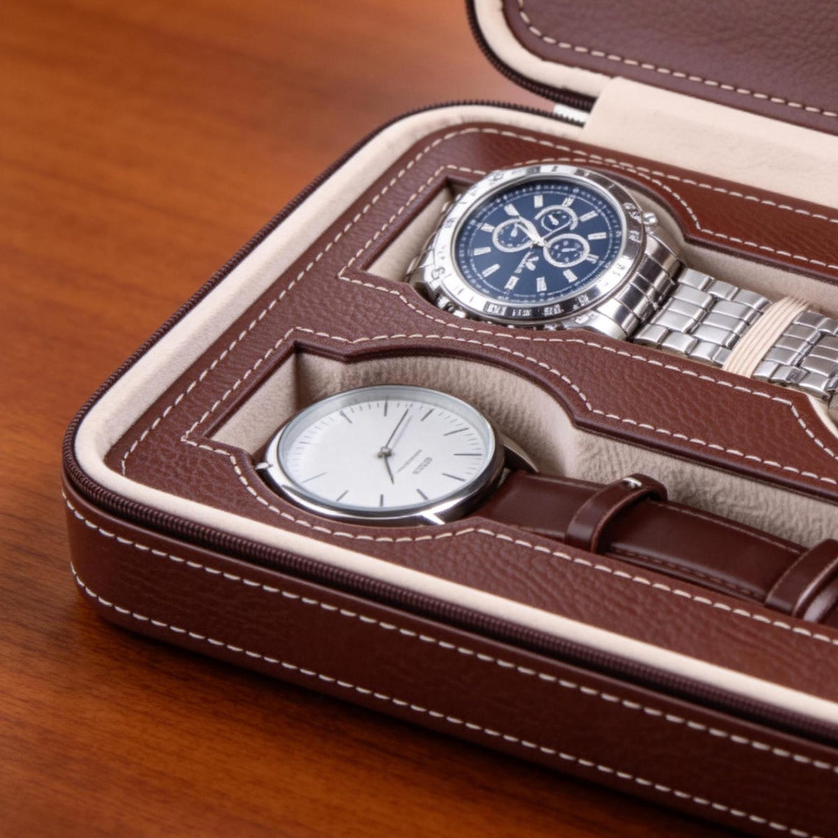 Personalized Leather Watch Display Box – 2, 4, or 8 Slot Travel Case