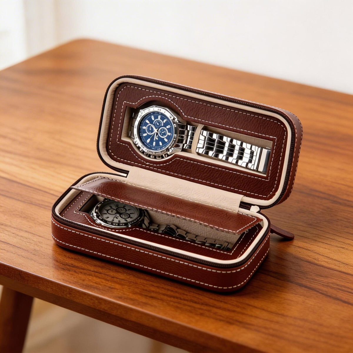 Personalized Leather Watch Display Box – 2, 4, or 8 Slot Travel Case