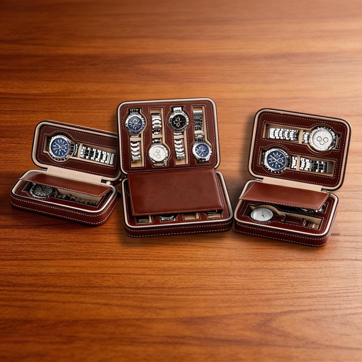 Personalized Leather Watch Display Box – 2, 4, or 8 Slot Travel Case